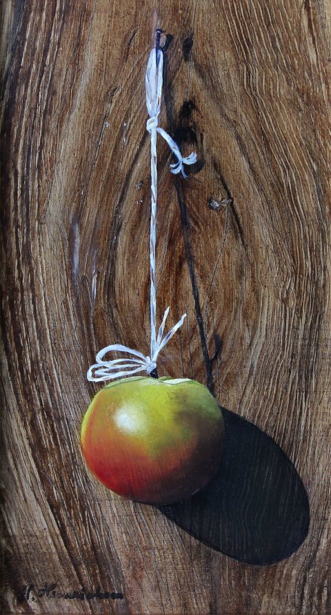 Æble på malet træbund